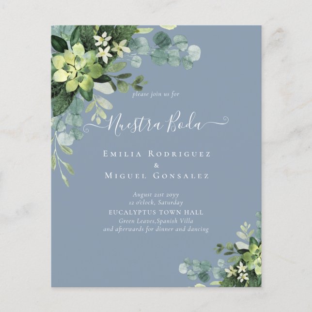 Spanish Wedding NUESTRA BODA Eucalyptus Greenery Flyer (Front)