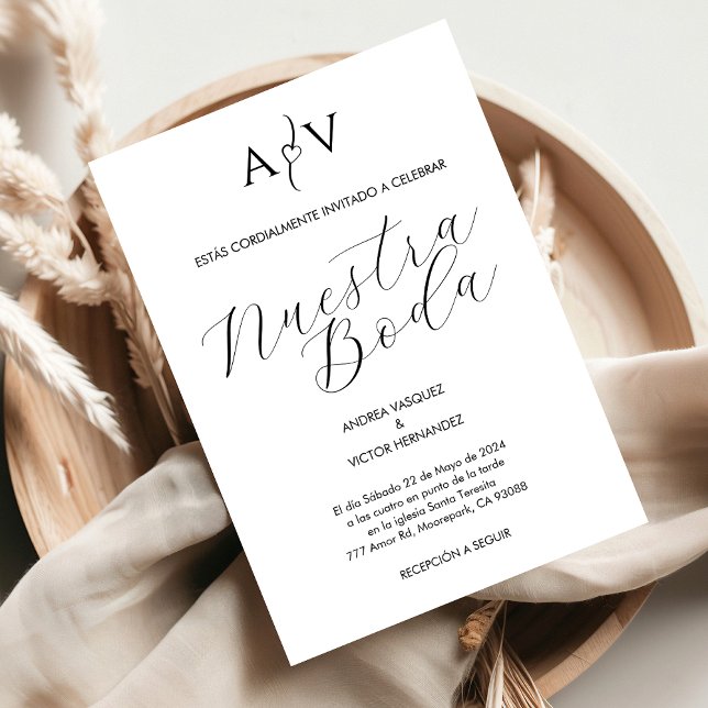 Spanish Wedding Nuestra Boda Monogram Minimalist  Invitation (Creator Uploaded)