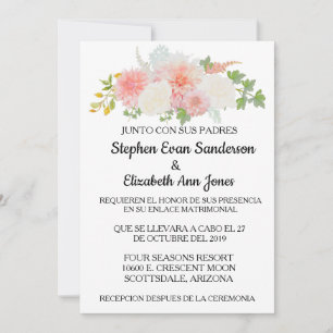 Spanish Wedding Rose Blush Pink Ivory Watercolor Invitation