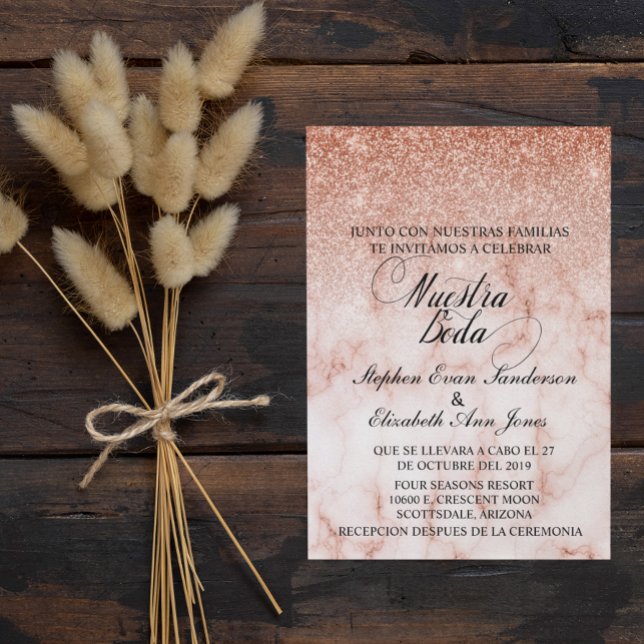Spanish Wedding Rose Gold Glitter Marble Stylish Invitation (Creator Uploaded)