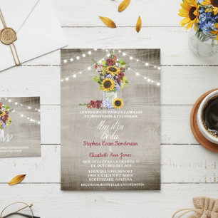 Spanish Wedding Sunflower Burgundy Nuestra Boda Invitation