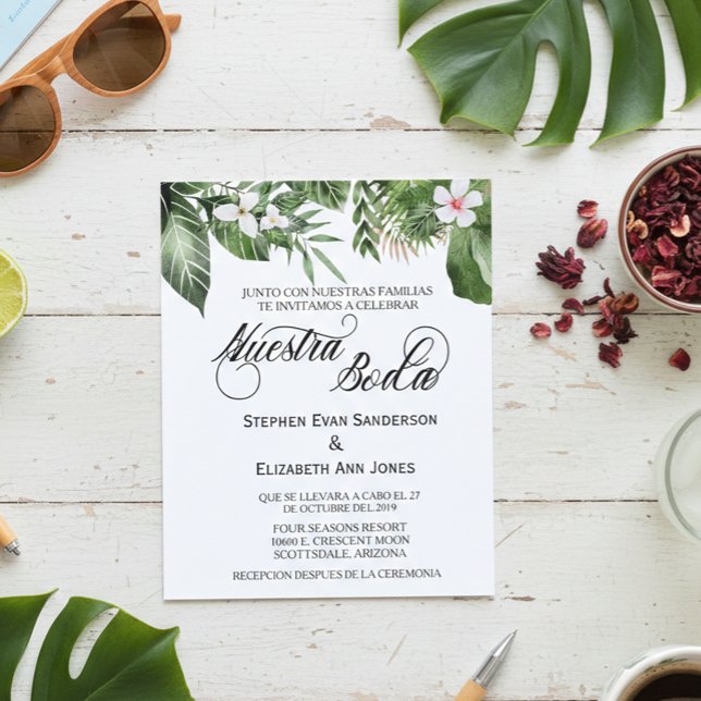 Spanish Wedding Tropical Leaves Nuestra Boda Invit Flyer (Creator Uploaded)