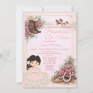 Spanish Western Pink Floral Presentacion De 3 Anos Invitation