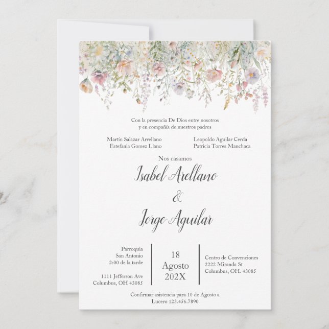 Spanish wild flower Wedding Invitation (Front)