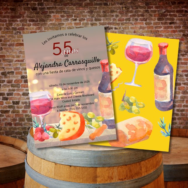 Spanish Wine & Cheese Tasting Chic 55th Birthday Invitation (Creator Uploaded)
