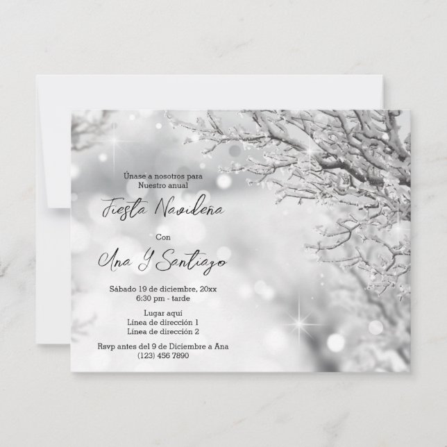 Spanish Winter Sparkles Christmas Party Invitation (Front)