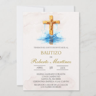 Spanish with blue cross baptism invitation