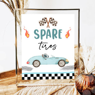Spare Tires Blue Race Car Two Fast Boy Birthday Poster