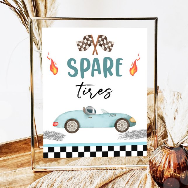 Spare Tires Blue Race Car Two Fast Boy Birthday  Poster (Creator Uploaded)