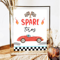Spare Tires Red Race Car Two Fast Boy Birthday