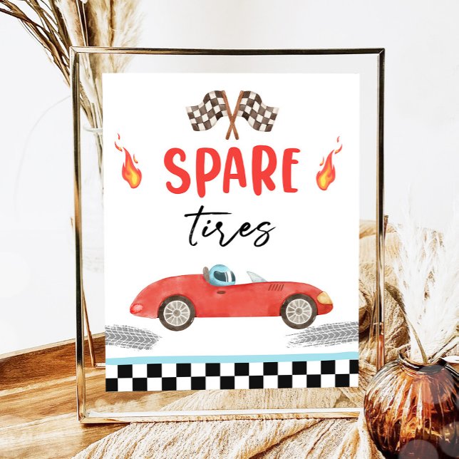 Spare Tires Red Race Car Two Fast Boy Birthday  Poster (Creator Uploaded)