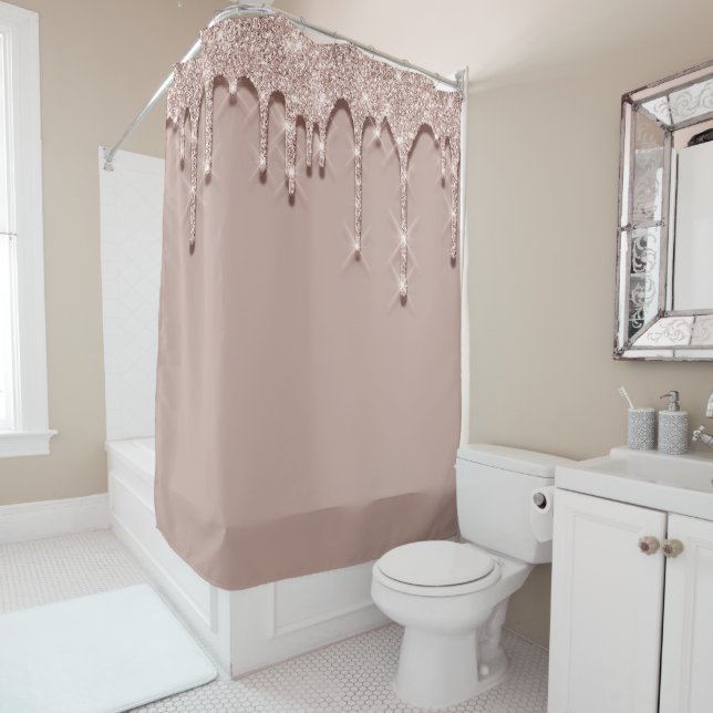 Spark Drips Glitter Rose 3d effect. Unique Girly Shower Curtain (In Situ)