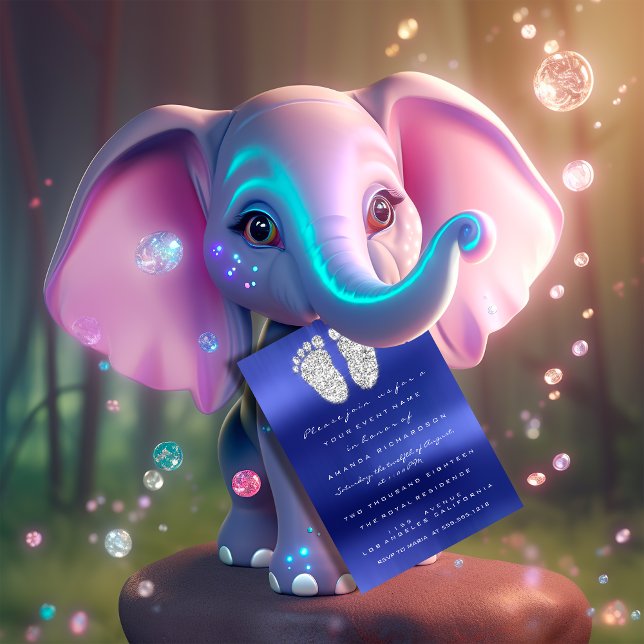 Spark Drips Silver Royal Blue Baby Shower Feet Invitation (Spark Drips Silver Royal Blue Baby Shower Feet Invitation)