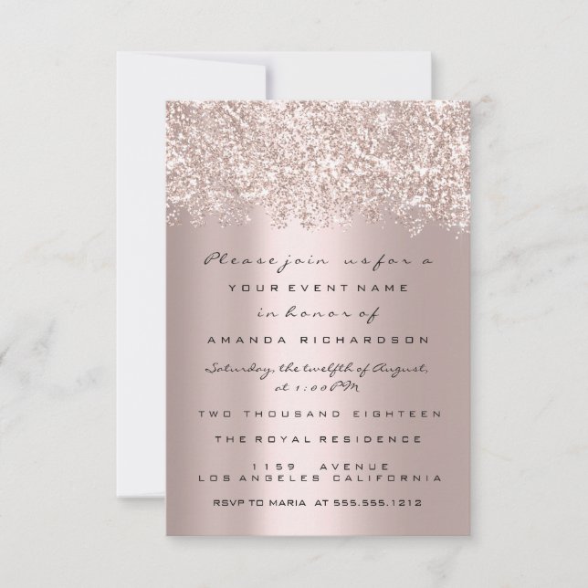 Spark Glitter Confetti Grey Rose Bridal Sweet 16th Invitation (Front)