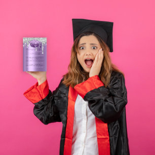 Spark Glitter Drip Silver Purple Grey Graduate I Invitation