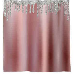 Spark glitter Drips Effect Rose Silver Grey Shower Curtain