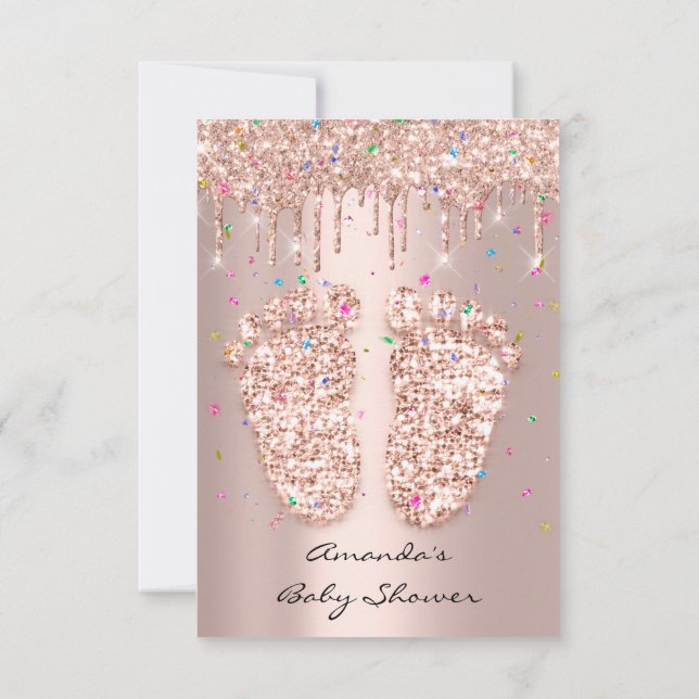 Spark Glitter Drips Rose ConfettiBaby Shower Feet Invitation (Back)