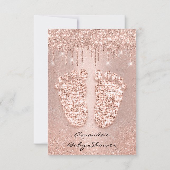 Spark Glitter Drips Rose Glitter Baby Shower Feet Invitation (Back)