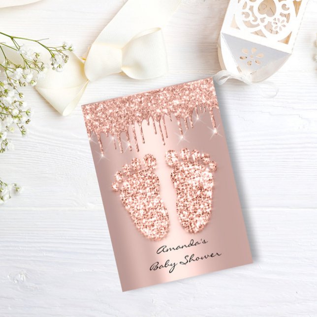 Spark Glitter Drips Rose Gold  Baby Shower Feet Invitation (Spark Glitter Drips Rose Gold Baby Shower Feet Invitation)