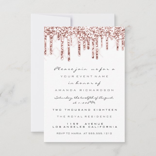 Spark Glitter Drips Rose White  Bridal Sweet 16th Invitation (Front)