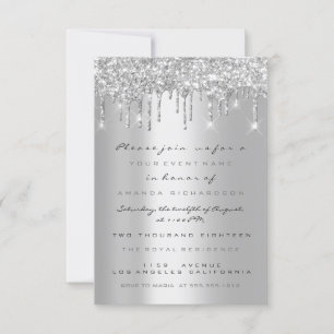 Spark Glitter Drips Silver Grey  Bridal Sweet 16th Invitation