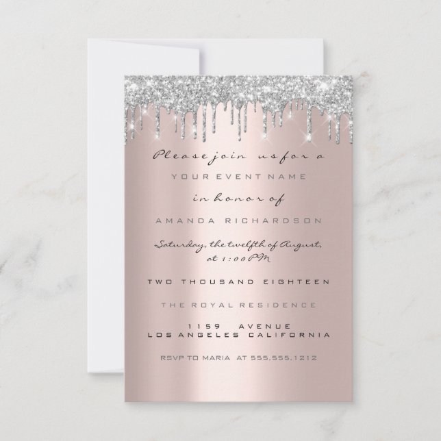 Spark Glitter Drips Silver Grey Bridal Wedding VIP Invitation (Front)
