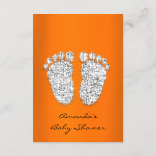 Spark Glitter Orange Silver Baby Boy Shower Feet Invitation