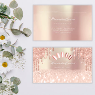 Spark Glitter Rose Gold Nails Artist Drips Appointment Card
