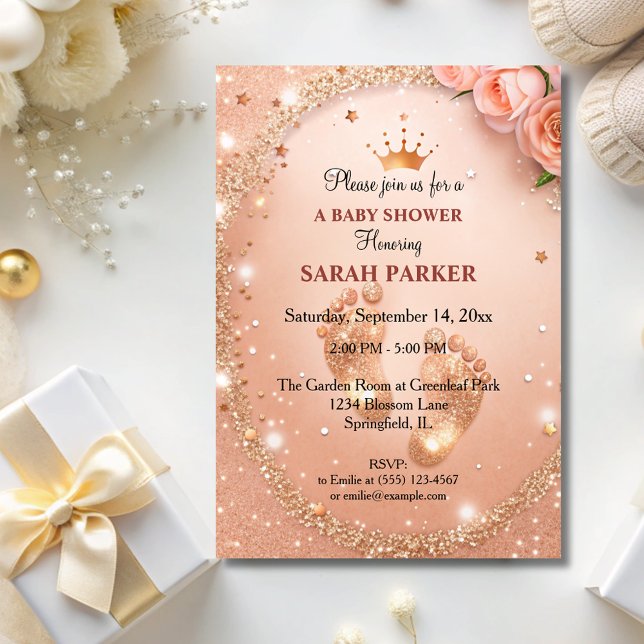 Spark Gold Glitter Baby Shower Feet VIP   Invitation (Creator Uploaded)