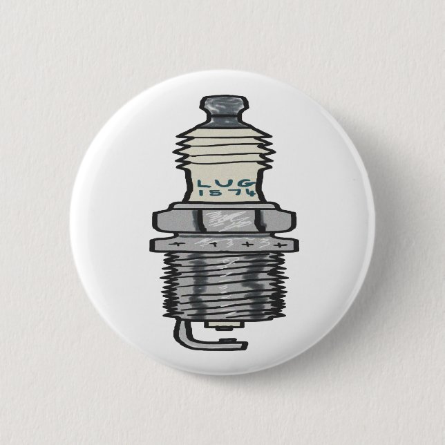 Spark Plug Mechanic 6 Cm Round Badge (Front)