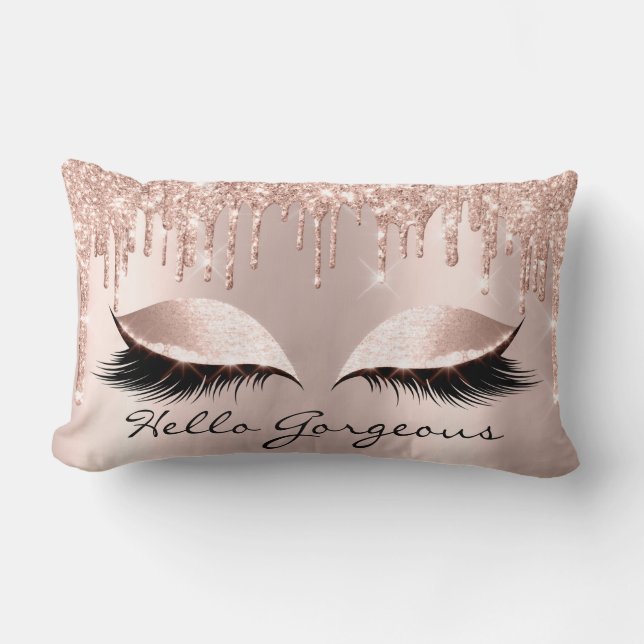 Spark Rose Gold Drips Makeup Lashes Hello Gorgeous Lumbar Cushion (Front)