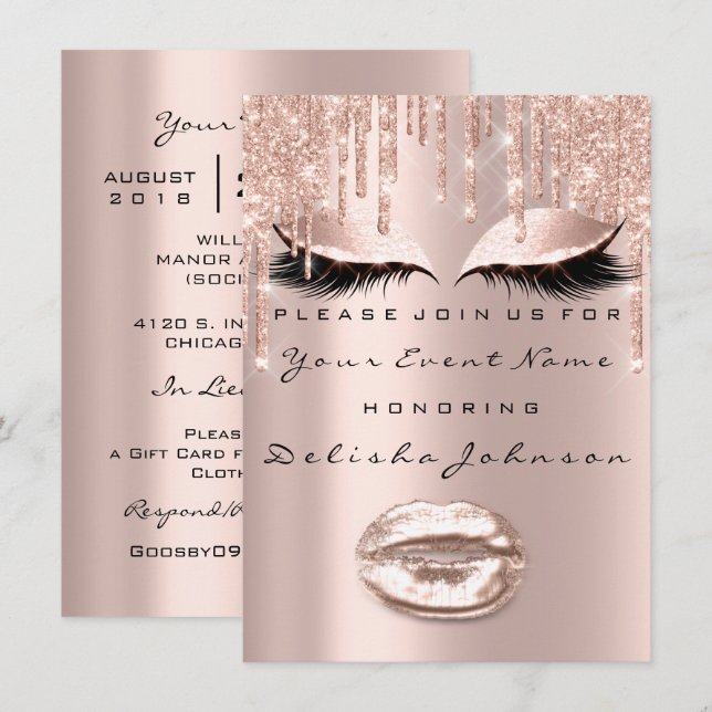 Spark Sweet 16th Drips Glitter Bridal Makeup Invitation (Front/Back)