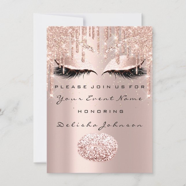 Spark Sweet 16th Drips Glitter Bridal Makeup  Lips Invitation (Front)