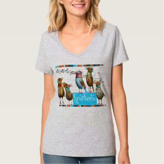 Sparkeeta Women's V-neck Grey Tee Colourful 