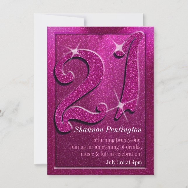 Sparkle 21st Pink Birthday Party Invitations (Front)