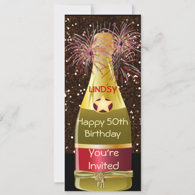 SPARKLE 50th Birthday WINE BOTTLE Invitation (Front)