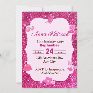 Sparkle and Glamour Girly Glitter birthday Invitation