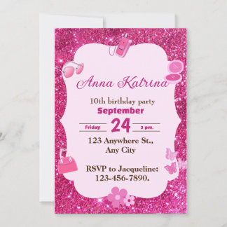 Sparkle and Glamour Girly Glitter birthday Invitation