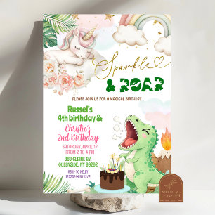 Sparkle and Roar Unicorn Dinosaur joint birthday I Invitation