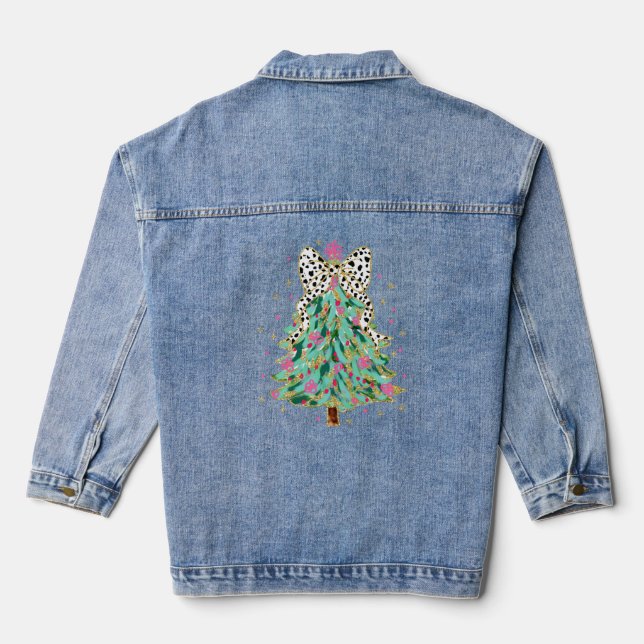 Sparkle and Shine Coquette Glitter Christmas Tree Denim Jacket (Back)