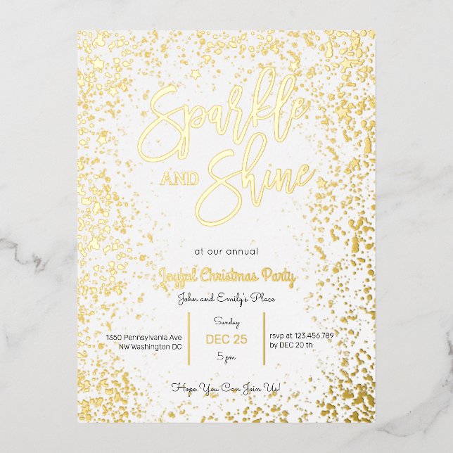 Sparkle and shine foil christmas party invitation (Front)