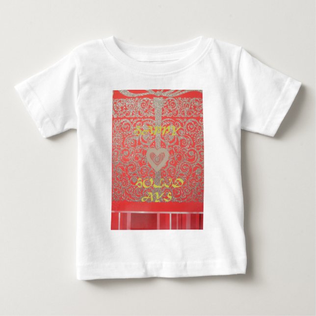 Sparkle and Shine: Red Glitter Heart Happy Holiday Baby T-Shirt (Front)