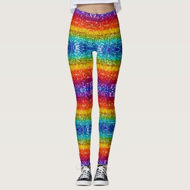 Sparkle and Shine with Rainbow Sequin Glitter Leggings (Front)