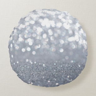 Sparkle and shiny of silver glitter abstract round cushion