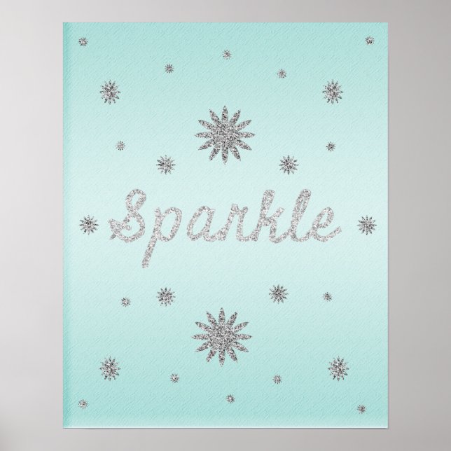 Sparkle Aqua with Silver Glitter Poster (Front)