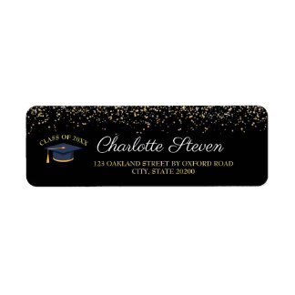 Sparkle Black and Gold Graduation Return Address