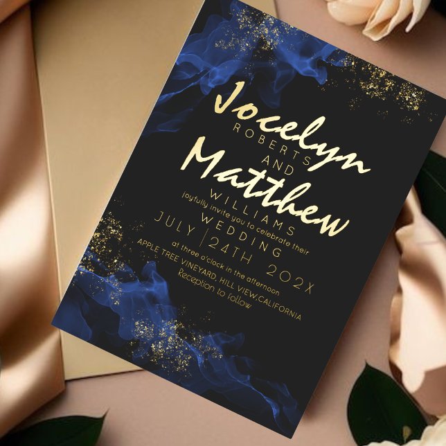 Sparkle Black Dusty Blue gold Watercolor Wedding  (Creator Uploaded)