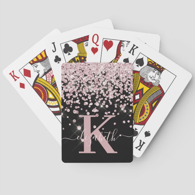 Sparkle Black Rose Gold Glitter Diamond  Playing Cards (Back)