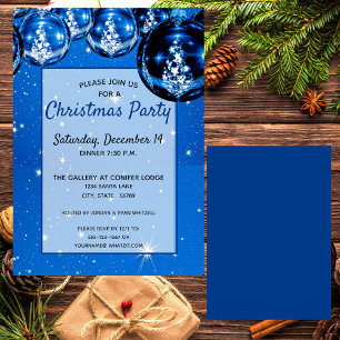 Sparkle Blue Ornaments Christmas Party Invitation