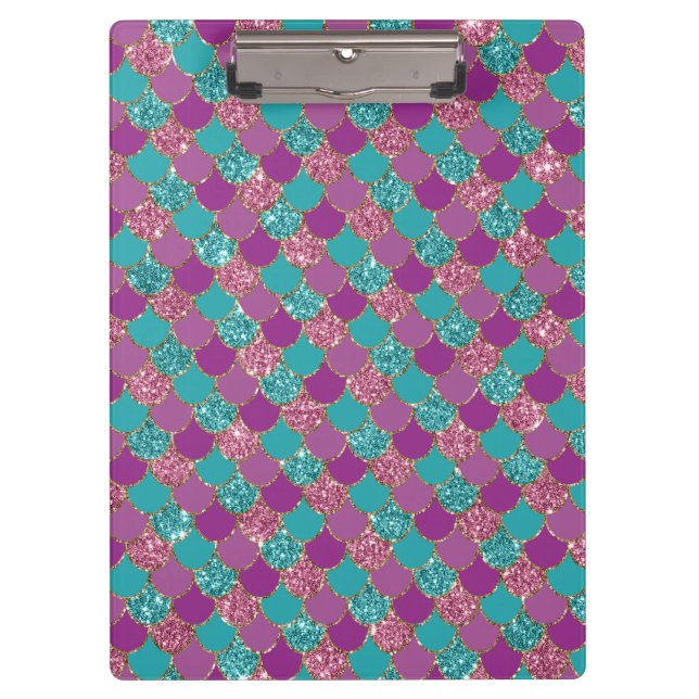 Sparkle Blue Purple Mermaid Tail Fish Scale Bright Clipboard (Front)